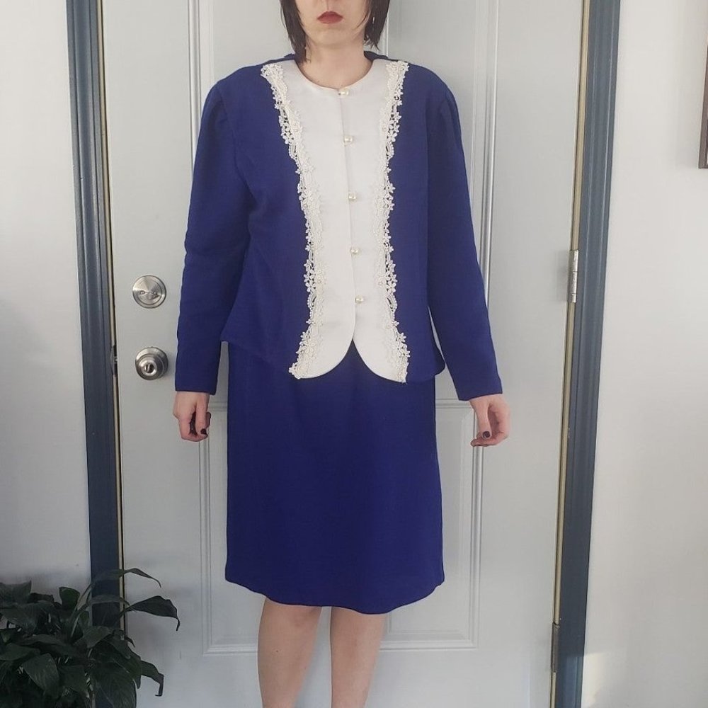 80s Blue Knit Skirt Set